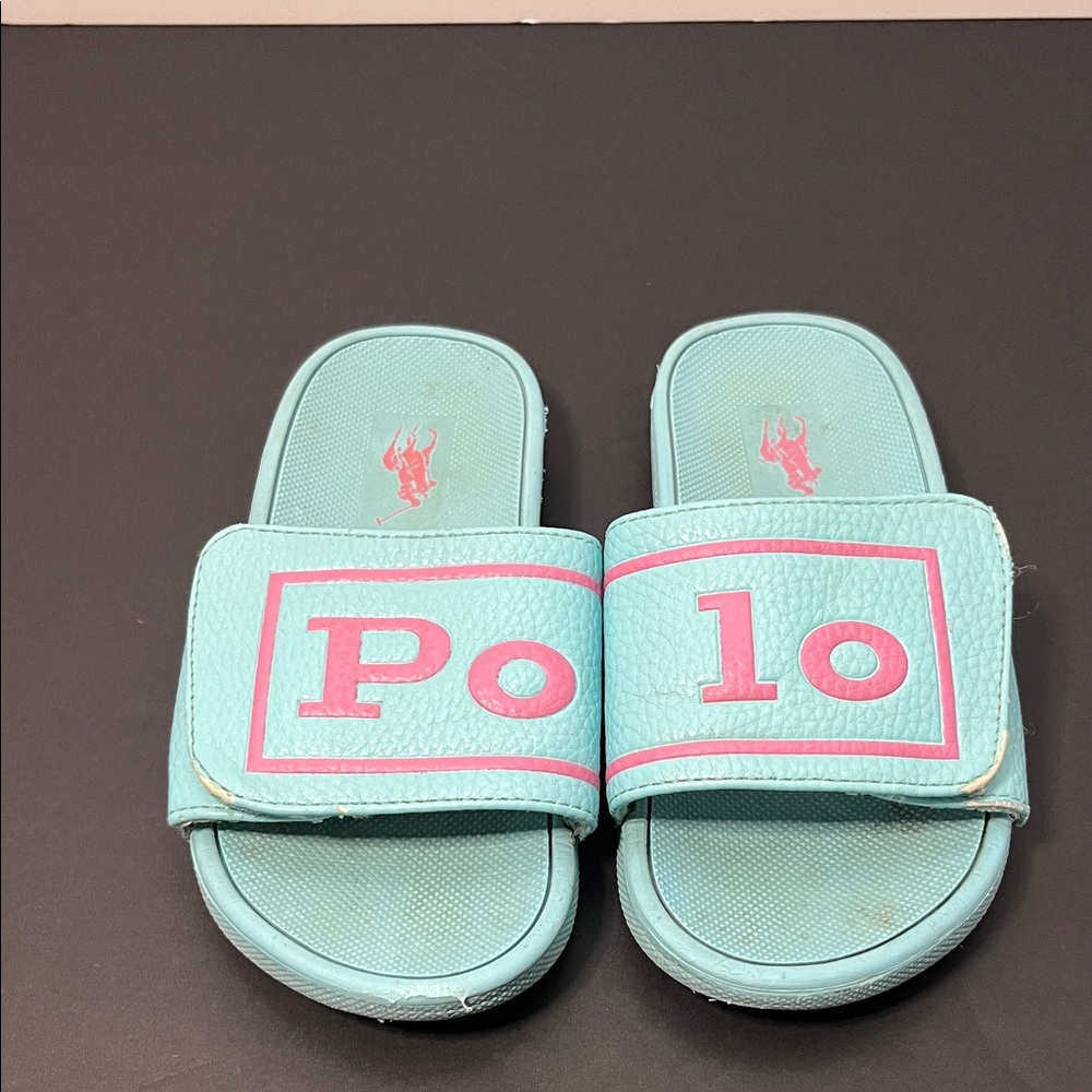 Polo by Ralph Lauren Kids Teal and Pink Slides Flip Flops - Size 11